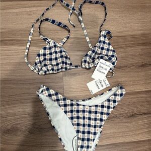NWT Navy blue and White gingham and floral Bikini Set from Nordstrom
